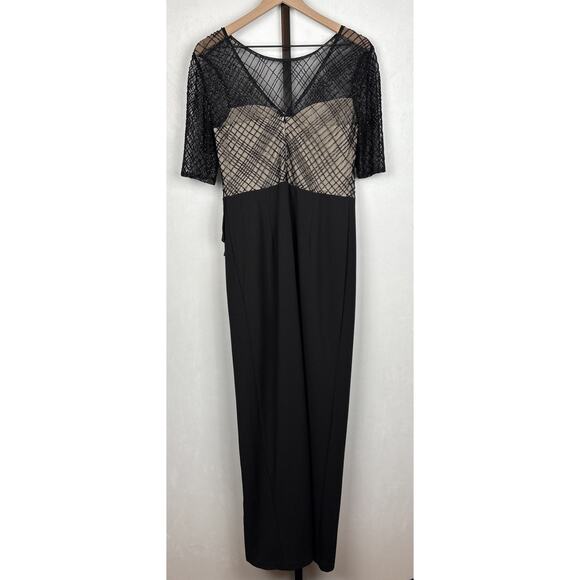 Adrianna Papell Plaid Beaded Formal Dress Women's 10 Black Side Slit Elegant - Picture 7 of 15